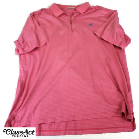 Peter Millar Polo Shirt  Pink Striped Golf Collar Mens Cotton Sz XL - Picture 1 of 8